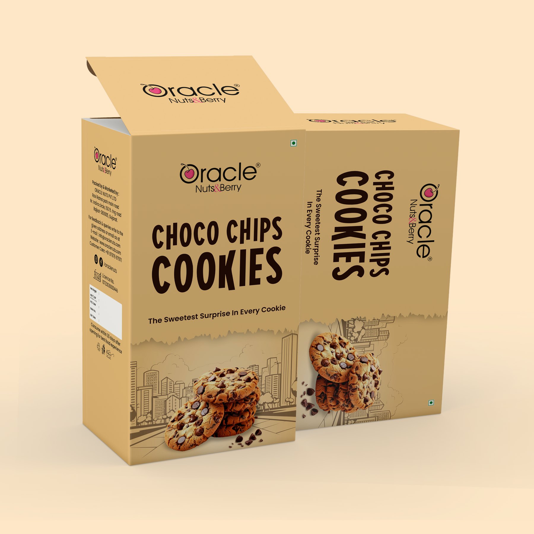 Oracle Nuts & Berry - 200gm Choco Chip Cookies - Soft, Crunchy & Delicious, Rich in Fiber & Protein, 100% Pure & Hygienic, Premium Baked Treat - Oracle Nut