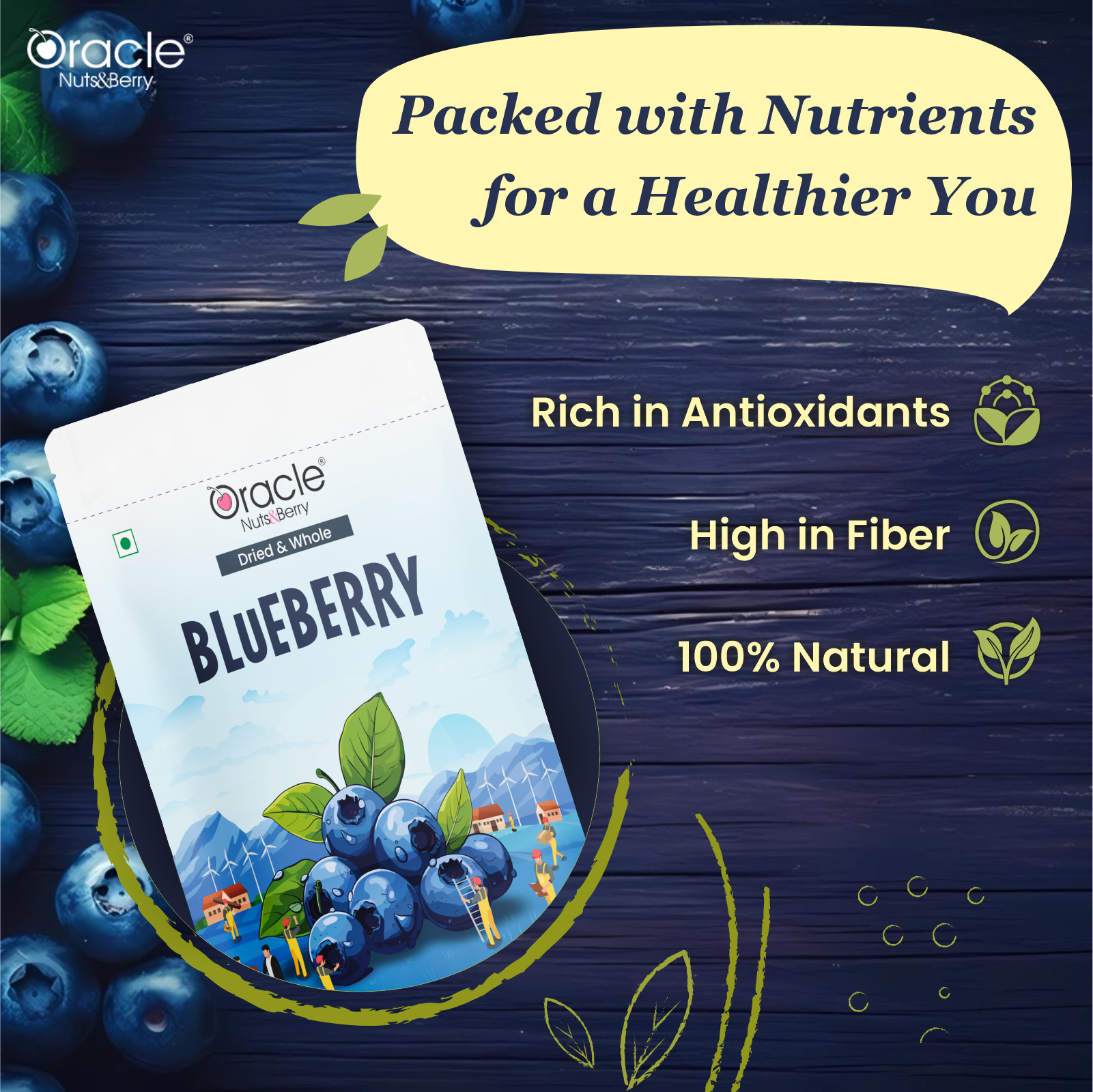 Dried & Whole Blueberry - Rich in Vitamin C & Dietary Fiber 200gm - Oracle Nut