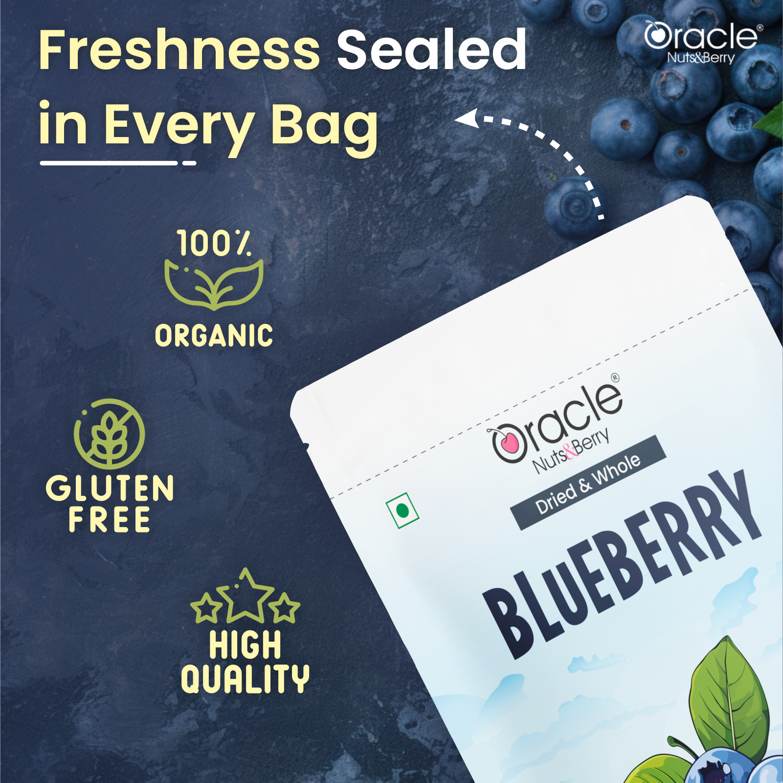 Dried & Whole Blueberry - Rich in Vitamin C & Dietary Fiber 200gm - Oracle Nut