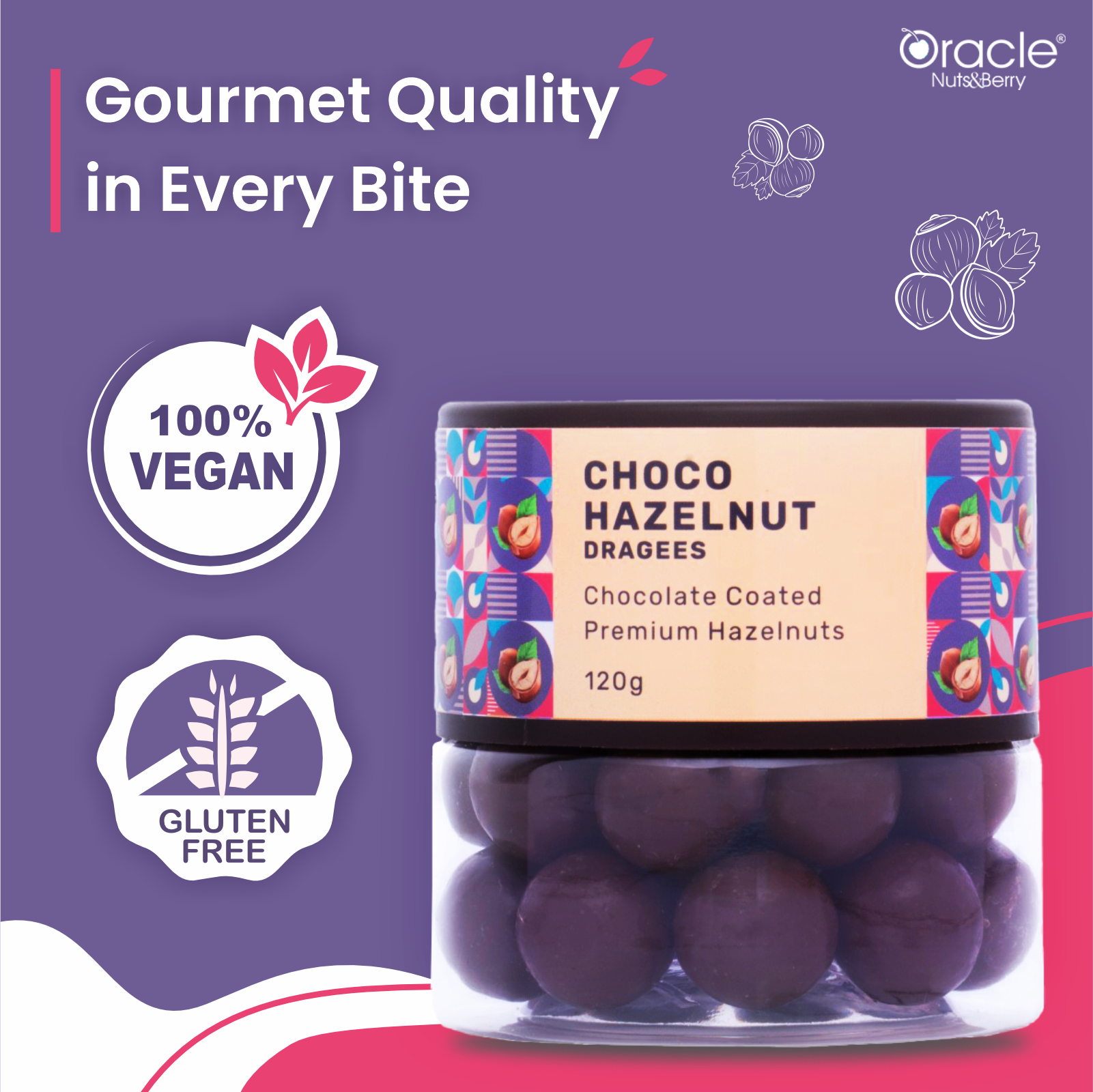 Choco Hazelnut Dragees - Rich in Vitamin E & Magnesium 120gm - Oracle Nut