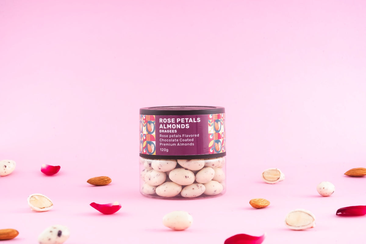 Chocolate Coated Rose Petals Almonds - Rich in Antioxidants 120gm - Oracle Nut